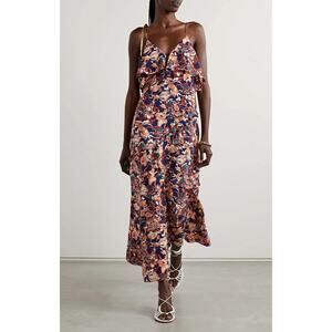 A.L.C. Penelope Midi Dress US 10 Floral Print Stretch Silk Ruffle Colorful Party